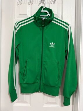 Adidas Green Track Jacket with White Stripes
